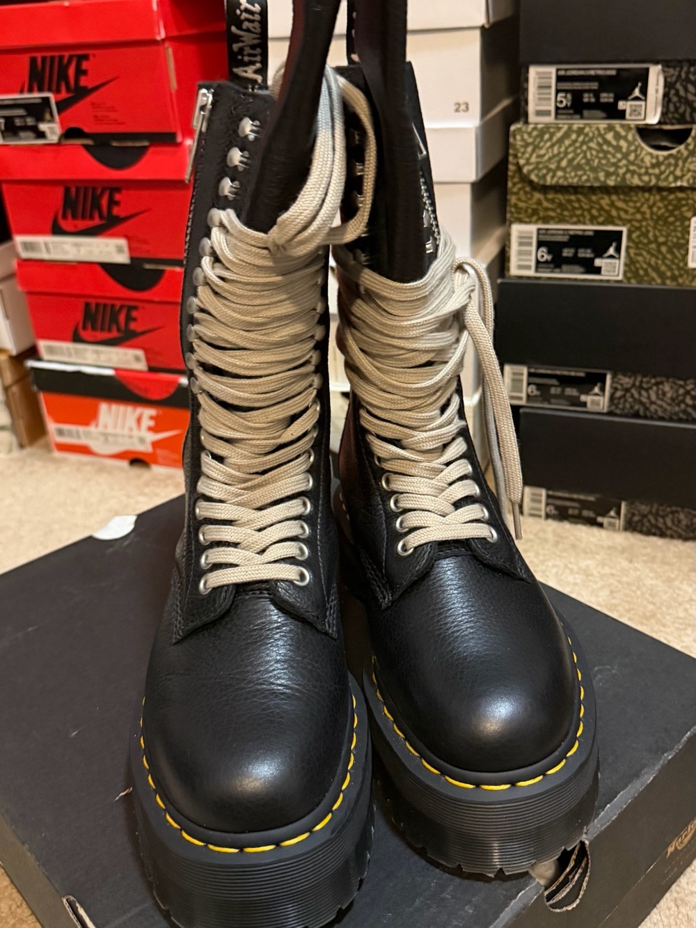 Dr. Marten’s x Rick Owen’s Black Leather Platform Combat Boots with Side Zip - Picture 2 of 7
